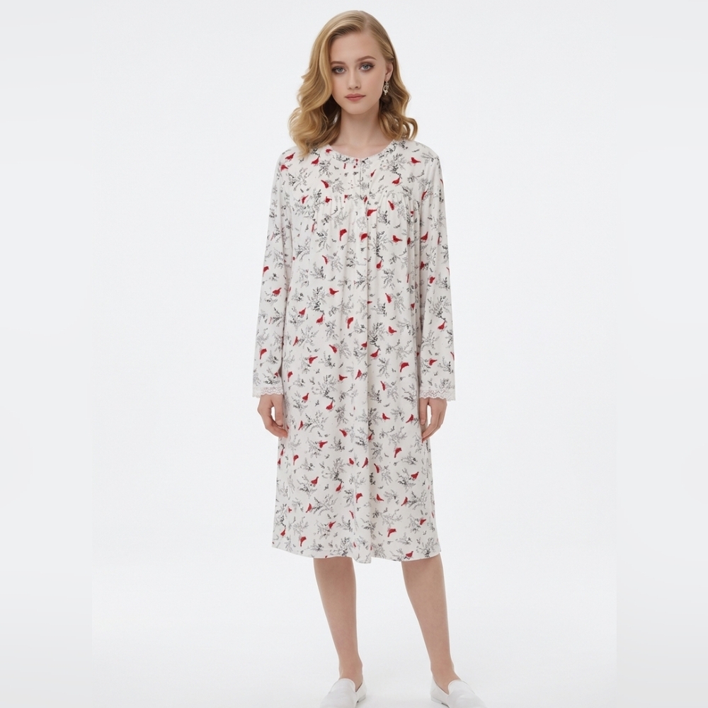 Aria White and Red Floral Nightgown